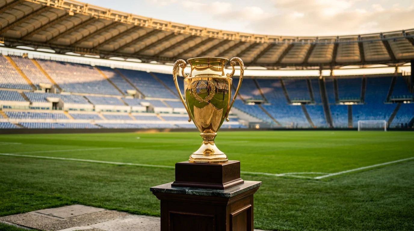 Trofeo del Scudetto de la Serie A rodeado de cuotas de apuestas al campeón