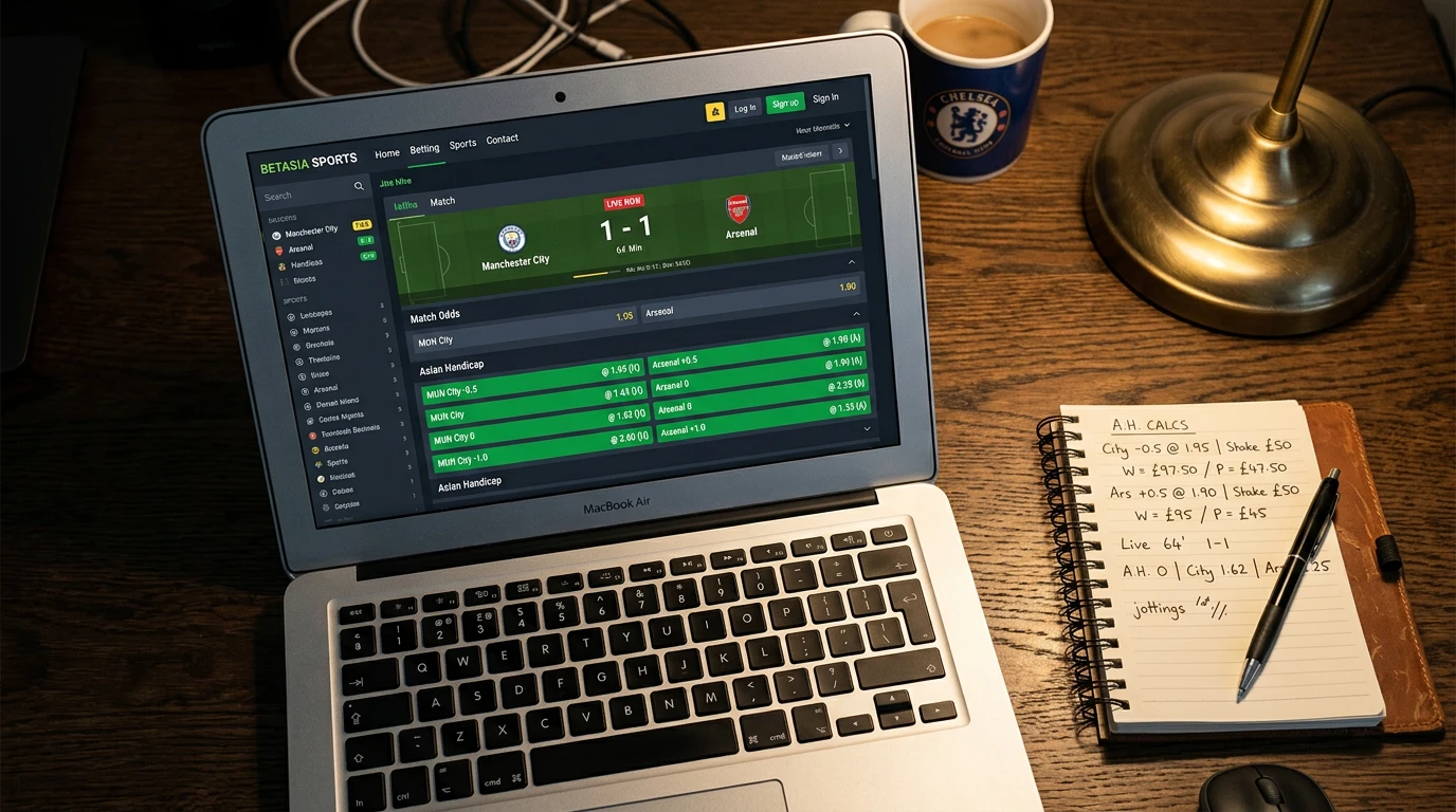 Pantalla de cuotas de apuestas con líneas de hándicap asiático para un partido de fútbol italiano