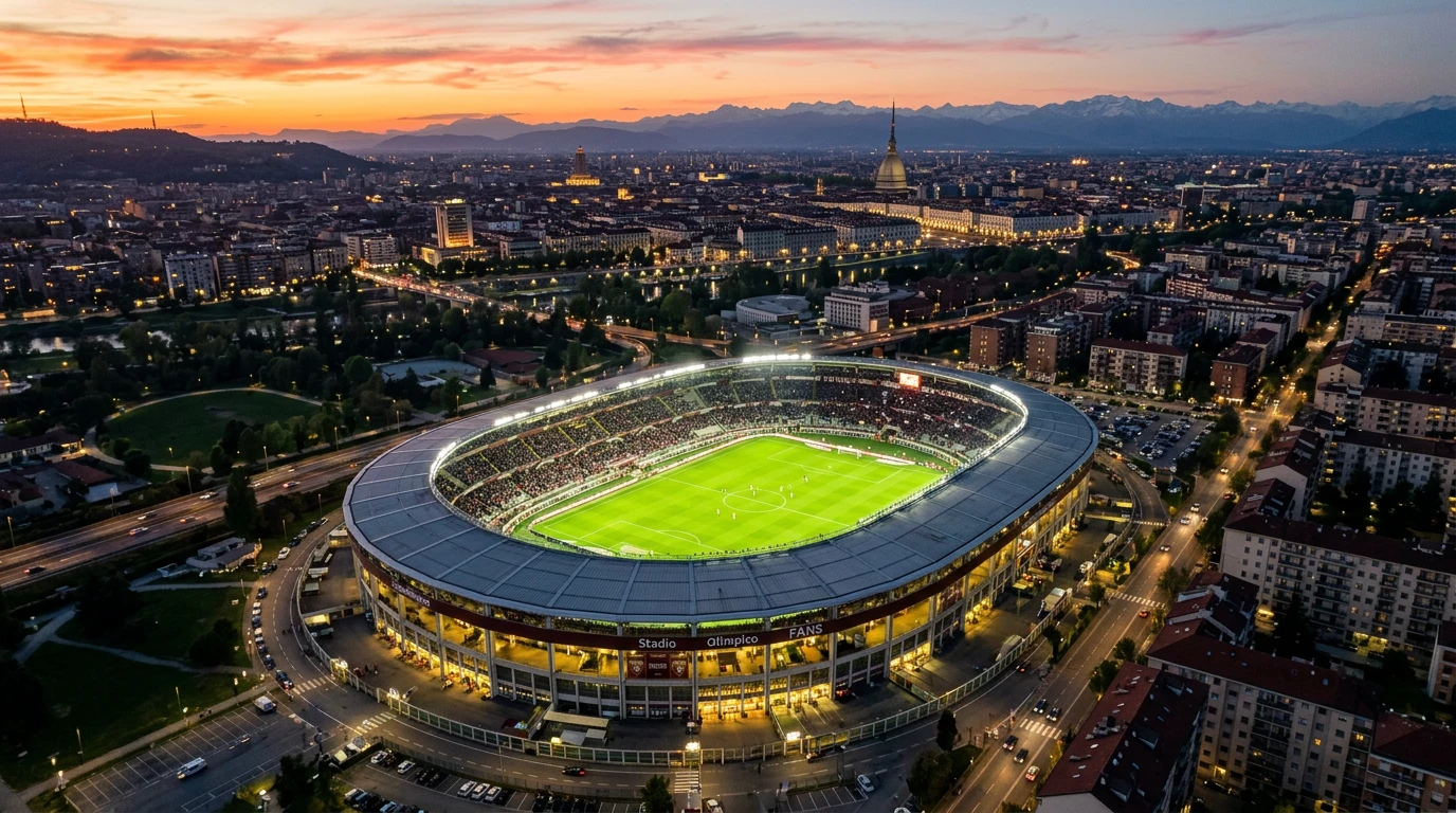 Vista panorámica de un estadio de fútbol italiano con logotipos de operadores de apuestas